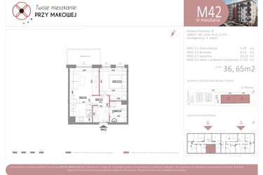 Rzut - Mieszkanie na sprzedaż 2 pokoje o powierzchni 36,65 m² - numer 42 w Przy Makowej