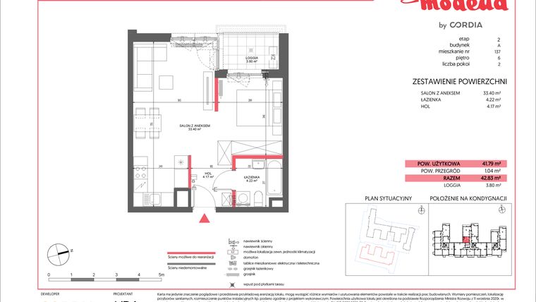 Rzut - Mieszkanie na sprzedaż 1 pokój o powierzchni 41,79 m² - numer A.137 w Modena II
