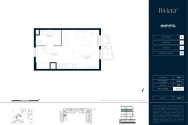 Rzut - Mieszkanie na sprzedaż 1 pokój o powierzchni 29,73 m² - numer A.M031 w Riviera⁵