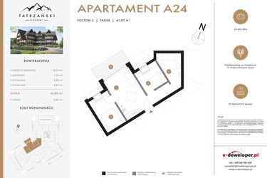 Rzut - Mieszkanie na sprzedaż 3 pokoje o powierzchni 41,35 m² - numer A24 w Tatrzański Resort
