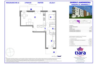 Rzut - Mieszkanie na sprzedaż 3 pokoje o powierzchni 65,34 m² - numer 22 w Osiedle Janowiecka