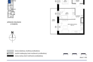 Rzut - Mieszkanie na sprzedaż 3 pokoje o powierzchni 44,01 m² - numer M52 w Kwarcowe Wzgórze