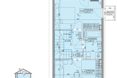 Rzut - Dom na sprzedaż 3 pokoje o powierzchni 68,42 m² - numer 25B w Osiedle Słoneczne etap III