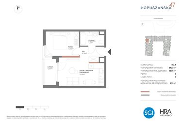 Rzut - Mieszkanie na sprzedaż 2 pokoje o powierzchni 40,05 m² - numer H.2.9 w Łopuszańska 47 - etap 3