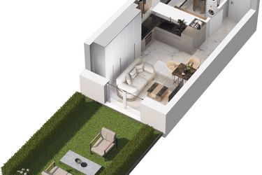 Rzut - Mieszkanie na sprzedaż 1 pokój o powierzchni 26,38 m² - numer D.00.03 w Mieszkaj w mieście - Na Tysiącleciu budynek D