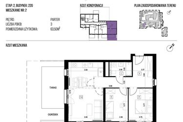 Rzut - Mieszkanie na sprzedaż 3 pokoje o powierzchni 63,5 m² - numer 22G/02 w NATURAMA II