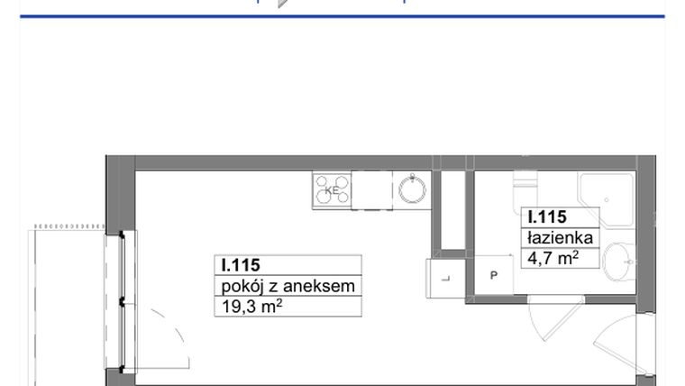 Rzut - Mieszkanie na sprzedaż 1 pokój o powierzchni 24 m² - numer 115 w Reda City etap III