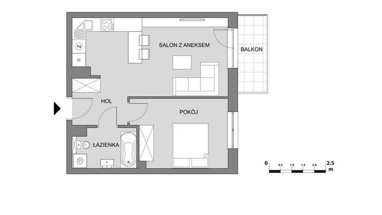 Rzut - Mieszkanie na sprzedaż 2 pokoje o powierzchni 42,67 m² - numer C3.4 w Osiedle Aleksandria II - budynek B