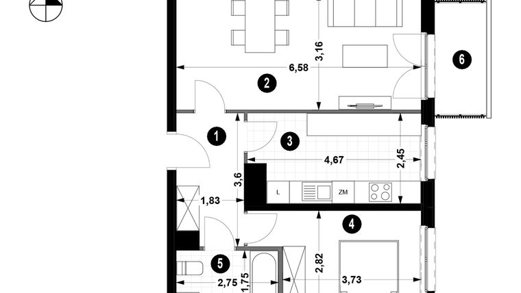 Rzut - Mieszkanie na sprzedaż 2 pokoje o powierzchni 53,97 m² - numer 1A.4/38 w Nowa Winnica