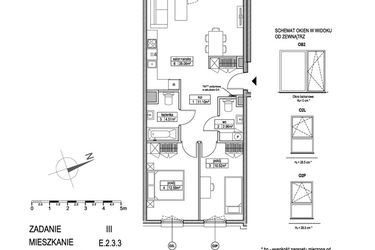 Rzut - Mieszkanie na sprzedaż 3 pokoje o powierzchni 67,61 m² - numer E.2.3.3 w Atut III