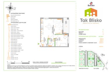 Rzut - Mieszkanie na sprzedaż 2 pokoje o powierzchni 46,35 m² - numer 6.F w Tak Blisko