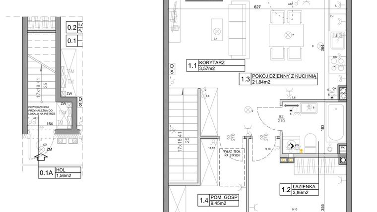 Rzut - Mieszkanie na sprzedaż 3 pokoje o powierzchni 58,82 m² - numer 92 w Manufaktura Marki 2 etap IV