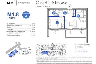 Rzut - Mieszkanie na sprzedaż 2 pokoje o powierzchni 35,11 m² - numer M1.8 w Osiedle Majowe 2.0 etap II