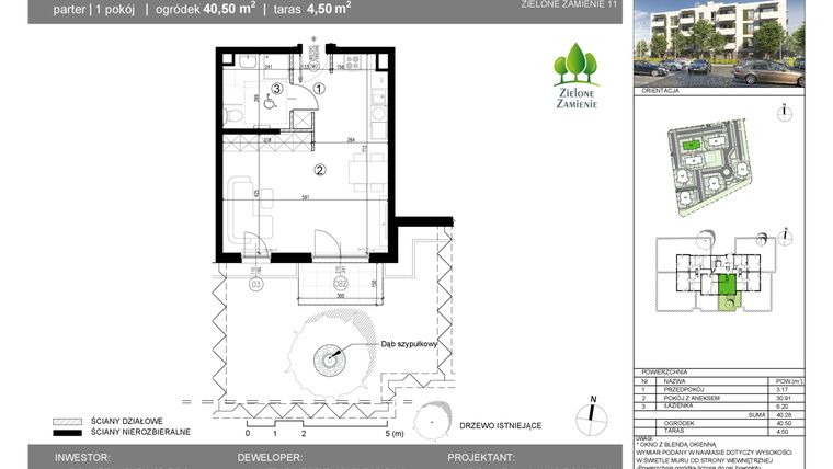 Rzut - Mieszkanie na sprzedaż 1 pokój o powierzchni 40,28 m² - numer 2C.27 w Zielone Zamienie XI