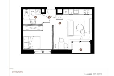 Rzut - Mieszkanie na sprzedaż 1 pokój o powierzchni 33,24 m² - numer 2.04.12 w Katowicka Residence