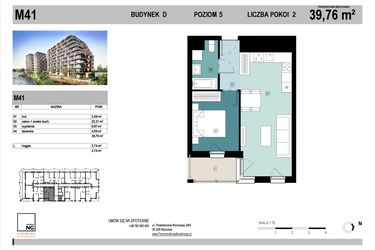 Rzut - Mieszkanie na sprzedaż 2 pokoje o powierzchni 39,84 m² - numer D41 w Panorama Kwiatkowskiego