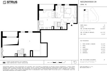 Rzut - Mieszkanie na sprzedaż 3 pokoje o powierzchni 121,72 m² - numer A1.P8 w Nocznickiego 29 bud. A