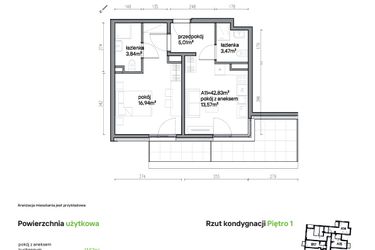 Rzut - Mieszkanie na sprzedaż 2 pokoje o powierzchni 42,83 m² - numer A11 w Traugutta Vita