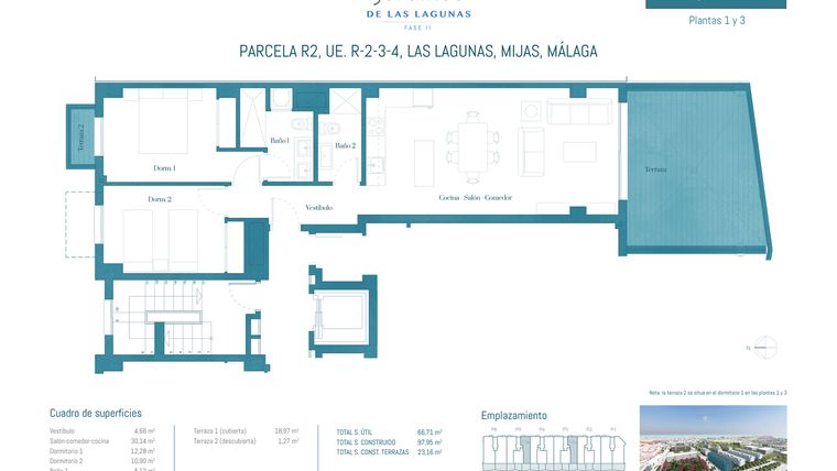 Rzut - Mieszkanie na sprzedaż 2 pokoje o powierzchni 97,95 m² - numer JL2-51A w Jardines de las Lagunas