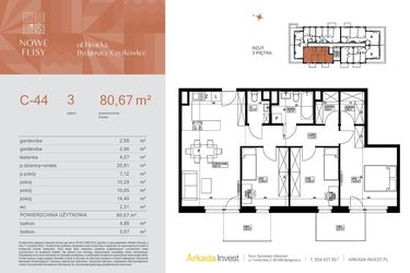 Rzut - Mieszkanie na sprzedaż 4 pokoje o powierzchni 80,67 m² - numer M44_NF.c w Nowe Flisy II