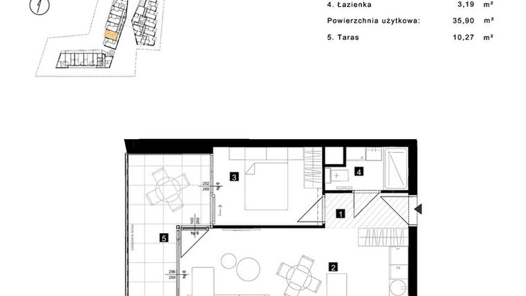 Rzut - Mieszkanie na sprzedaż 2 pokoje o powierzchni 35,9 m² - numer B.1.9 w Cisha Apartamenty Dziwnów