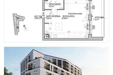 Rzut - Mieszkanie na sprzedaż 1 pokój o powierzchni 32,84 m² - numer 133 w Aleja