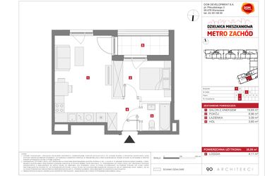 Rzut - Mieszkanie na sprzedaż 2 pokoje o powierzchni 35,59 m² - numer 13.1.A.97 w Dzielnica Mieszkaniowa Metro Zachód - etap 13