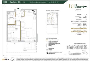 Rzut - Mieszkanie na sprzedaż 2 pokoje o powierzchni 37,08 m² - numer A1.B.98 w Hi Mokotów