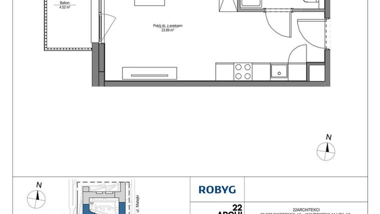 Rzut - Mieszkanie na sprzedaż 1 pokój o powierzchni 28,22 m² - numer LH/LHA/D/2/5 w Lira House