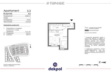 Rzut - Mieszkanie na sprzedaż 1 pokój o powierzchni 30,15 m² - numer 5.3 w Trimare