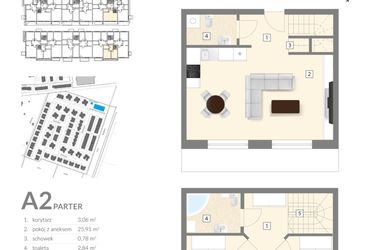 Rzut - Mieszkanie na sprzedaż 3 pokoje o powierzchni 67,19 m² - numer A2 w Błękitne Aleje Etap XV