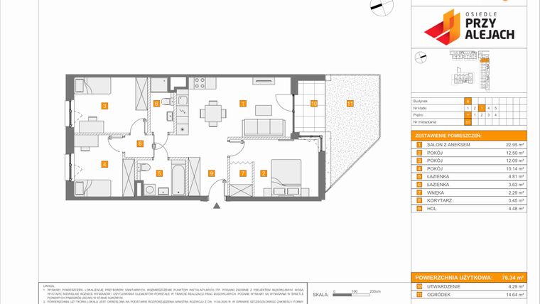 Rzut - Mieszkanie na sprzedaż 4 pokoje o powierzchni 76,34 m² - numer B51 w Osiedle Przy Alejach etap 2