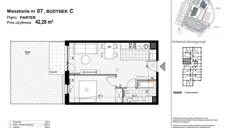 Rzut - Mieszkanie na sprzedaż 2 pokoje o powierzchni 42,28 m² - numer C.M07 w Apartamenty Kopernika