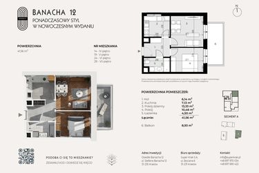 Rzut - Mieszkanie na sprzedaż 2 pokoje o powierzchni 41,56 m² - numer 14 w Banacha 12