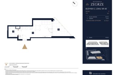 Rzut - Mieszkanie na sprzedaż 1 pokój o powierzchni 29,78 m² - numer C48 w Rezydencja Zegrze etap III