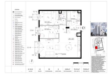 Rzut - Mieszkanie na sprzedaż 3 pokoje o powierzchni 74,01 m² - numer 19 w Biała Kamienica