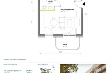 Rzut - Mieszkanie na sprzedaż 1 pokój o powierzchni 28,89 m² - numer A/2/73 w Skorosze Vita