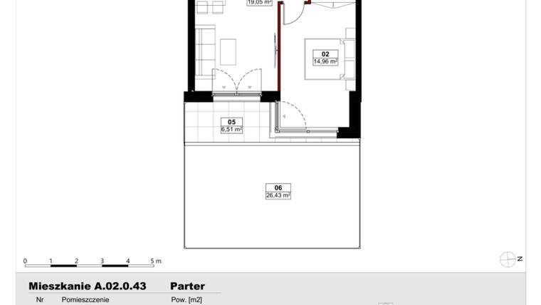 Rzut - Mieszkanie na sprzedaż 2 pokoje o powierzchni 43,78 m² - numer A02.0.43 w Skwer Witosa