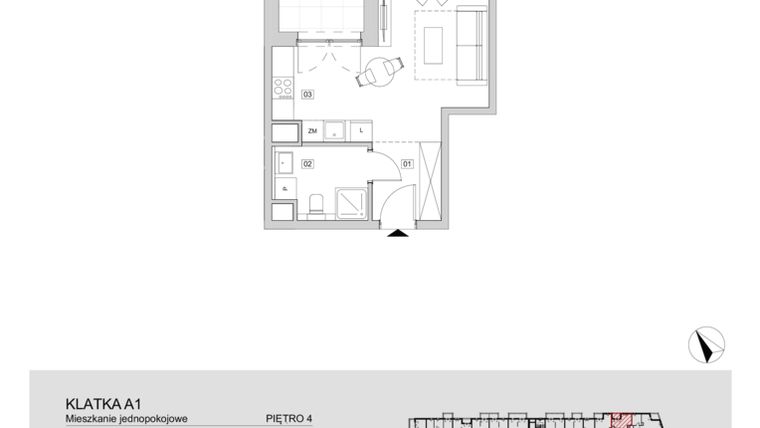 Rzut - Mieszkanie na sprzedaż 1 pokój o powierzchni 28,1 m² - numer A1.4.44 w ATAL Floriana