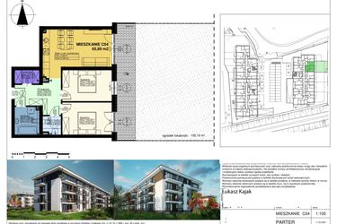 Rzut - Mieszkanie na sprzedaż 3 pokoje o powierzchni 65,69 m² - numer C04 w Duo Park