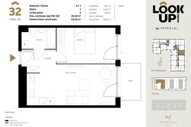 Rzut - Mieszkanie na sprzedaż 2 pokoje o powierzchni 39,58 m² - numer A.32 w Look Up House