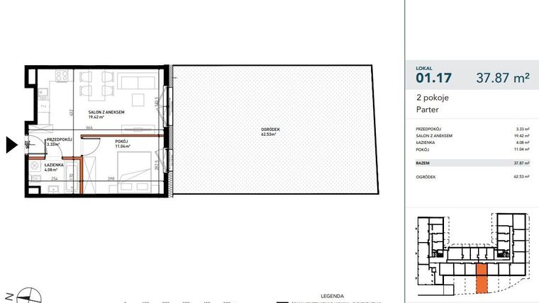 Rzut - Mieszkanie na sprzedaż 2 pokoje o powierzchni 37,72 m² - numer 01.17 w Czysta 4