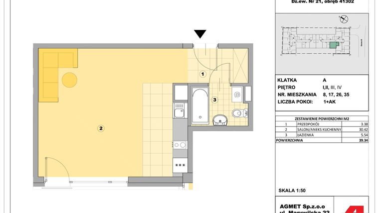Rzut - Mieszkanie na sprzedaż 1 pokój o powierzchni 38,33 m² - numer 35 w Stalowa 65