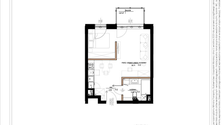 Rzut - Mieszkanie na sprzedaż 2 pokoje o powierzchni 38,78 m² - numer B.1.72 w Daszyńskiego Square etap 1