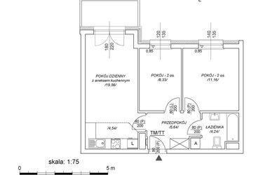 Rzut - Mieszkanie na sprzedaż 3 pokoje o powierzchni 48,93 m² - numer M12 w Osiedle Mała Dziesiąta etap II