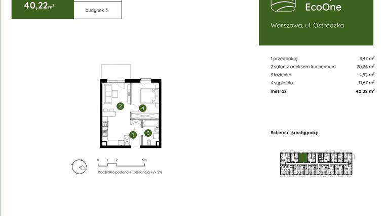 Rzut - Mieszkanie na sprzedaż 2 pokoje o powierzchni 40,22 m² - numer 3.A.1.14 w Murapol EcoOne