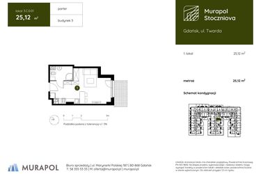Rzut - Mieszkanie na sprzedaż 1 pokój o powierzchni 25,12 m² - numer 3.C.0.01 w Murapol Stoczniova