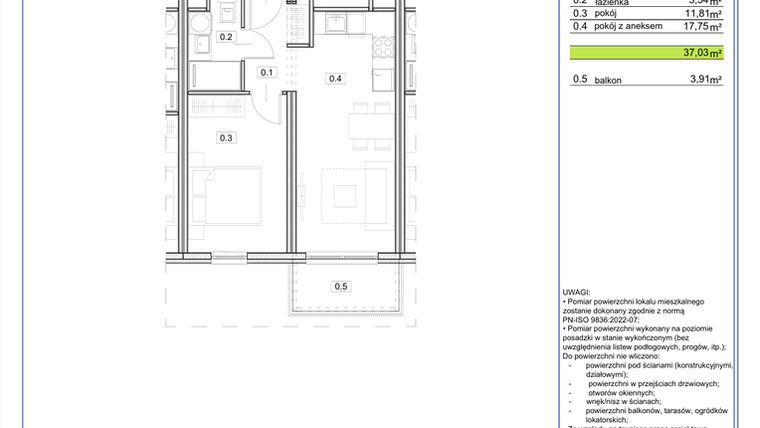Rzut - Mieszkanie na sprzedaż 2 pokoje o powierzchni 37,03 m² - numer B.08 w EcoBerensona II