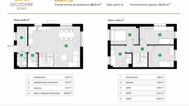 Rzut - Dom na sprzedaż 4 pokoje o powierzchni 89,57 m² - numer 19 w Szczodre Domy