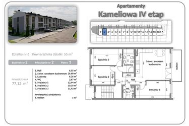 Rzut - Mieszkanie na sprzedaż 4 pokoje o powierzchni 77,12 m² - numer B02A02 w Apartamenty Kameliowa IV